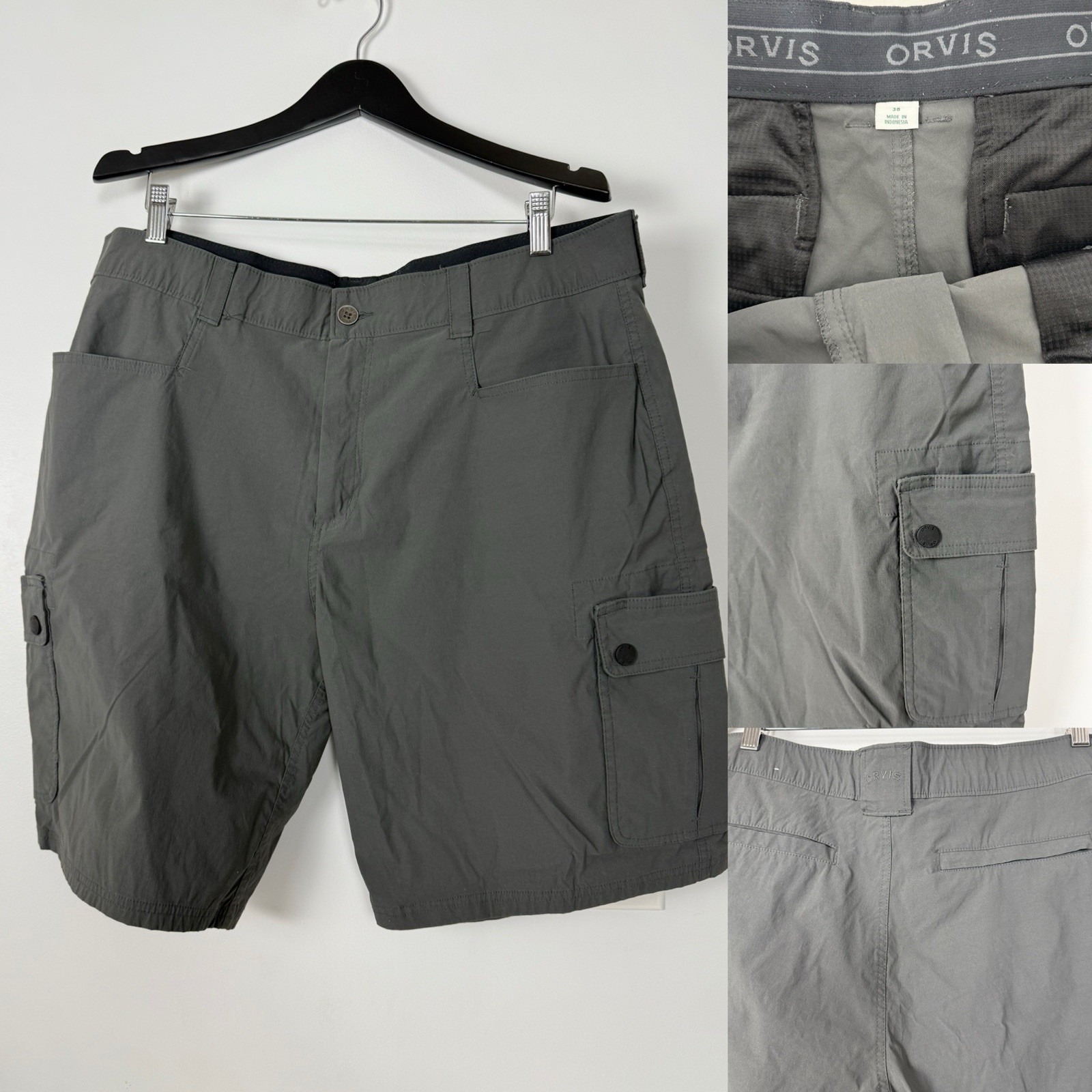 Orvis Voyager Gray Khaki Cargo Shorts Men's 38 (Inseam 10 In) Comfort Stretch